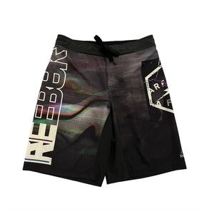 Reebok Black Board Shorts with Drawstring Waistband and abstract design